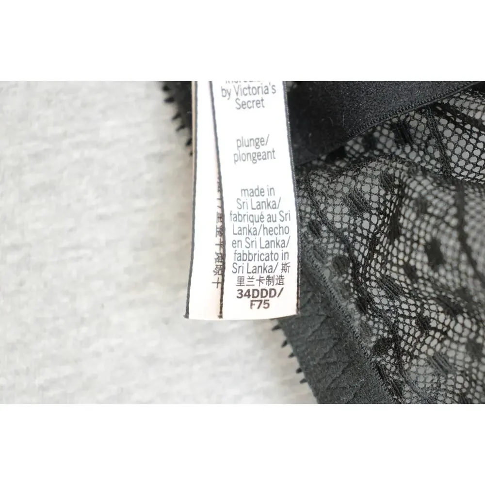 Victoria's Secret Bra Womens 34DDD Black Incredible Plunge Lace Adjustable Strap